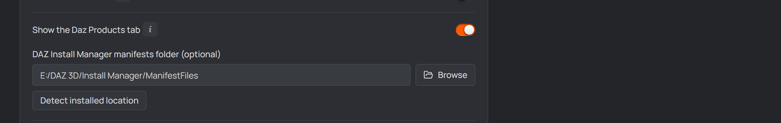Settings → Project → Show the Daz Products tab